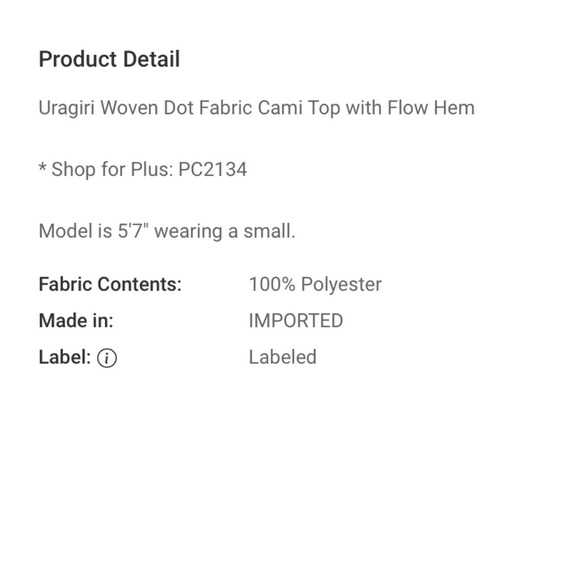 CLEARANCE NOW $12 186❤️Uragiri Woven Dot Fabric Cami Top with Flow Hem - Picture 4 of 4